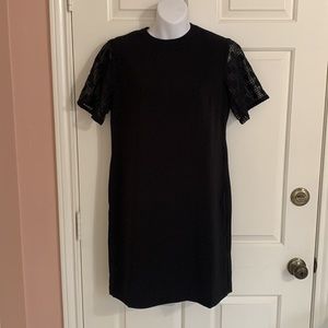 Relished Black Lace Sleeve Short Sleeve Mini Dress Shift Dress